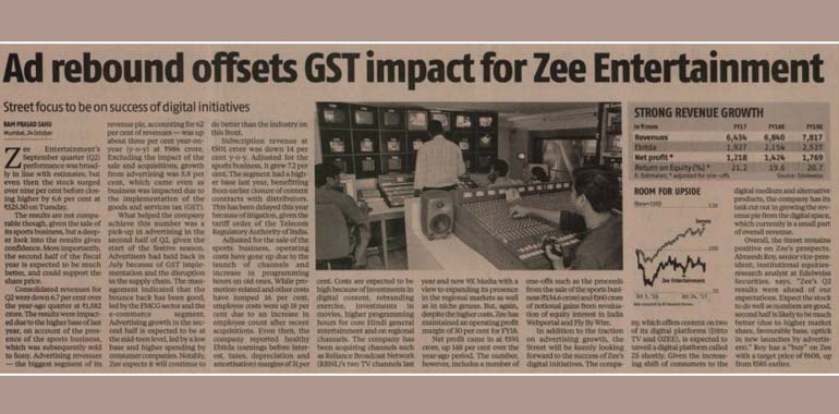 Business Standard Ad Rebound Offsets Gst Impact For Zee Entertainment